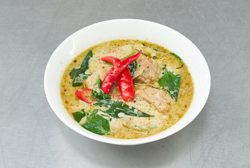 Green pork Curry , Thai cuisine.