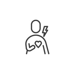 Human heart pain line icon. linear style sign for mobile concept and web design. Heart attack outline vector icon. Cardiology symbol, logo illustration. Vector graphics