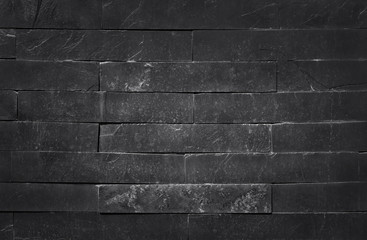 Dark grey black slate texture with high resolution, pattern of stone brick wall for background and design art work.