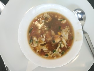 Top view of chicken soups 