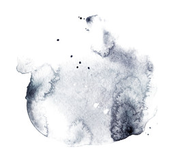 Watercolor splash on white background. Grunge ink blot and drop