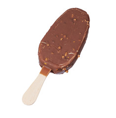 piece of chocolate with nuts ice cream on a stick isolated