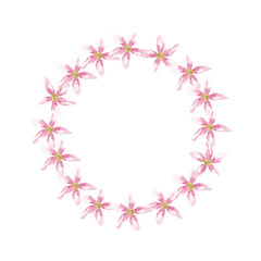 Fototapeta na wymiar A wreath of delicate pink watercolor flowers. Use for invitations, menus, birthdays.