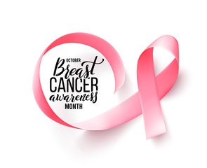 Pink ribbon. Symbol of world breast canser awareness month in october. Vector illustration.