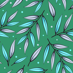 Naklejka na ściany i meble Floral seamless pattern with branches and leaves; colorful botanical design for fabric, wallpaper, textile, wrapping paper, web design.
