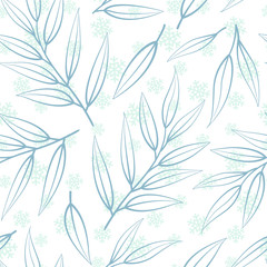 Naklejka na ściany i meble Floral seamless pattern with branches and leaves; winter botanical design for greeting card, gift box, fabric, wallpaper, textile, wrapping paper, web design.