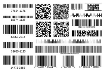 Barcodes collection. Vector code information, QR, store scan codes. Industrial coding information. Illustration data qr for scan, product barcode
