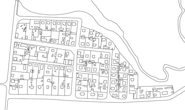 Part Of Urban Plan Of A Town And River. Vector Abstract Topographic Map For Your Design.