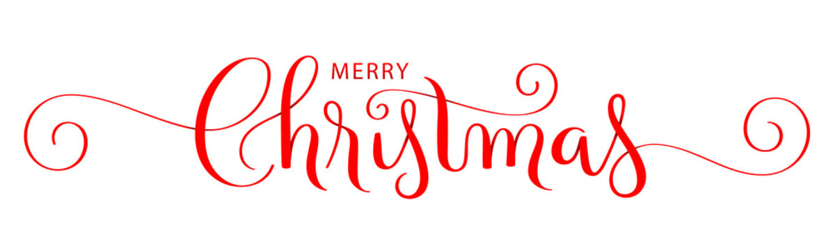 MERRY CHRISTMAS red vector brush calligraphy with flourishes