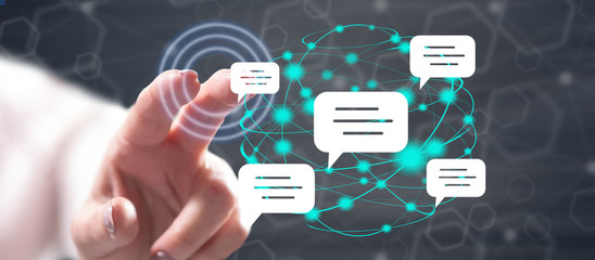 Woman touching a global communication concept