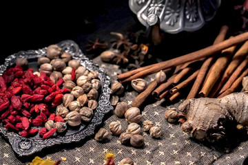 Variety of Asian spices and herbs