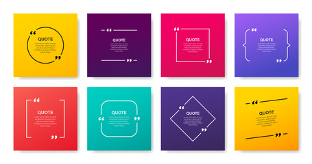 Quote box frame, big set. Quote box icon. Texting quote boxes. Blank template quote text info design boxes quotation bubble blog quotes symbols. Creative vector banner illustration.