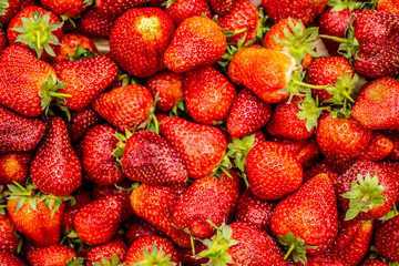 Strawberries - lots of strawberries.  top view. Strawberries in the supermarket