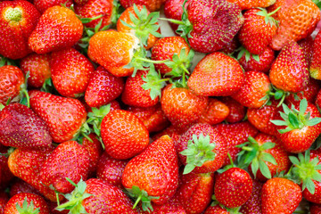 Strawberries - lots of strawberries.  top view. Strawberries in the supermarket