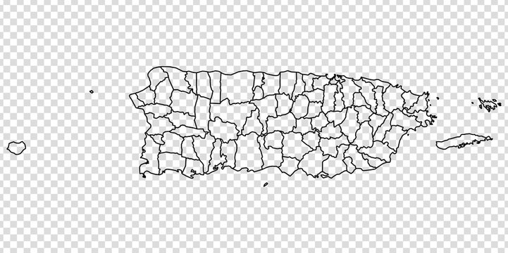 Blank map of Puerto Rico. High quality map Commonwealth of Puerto Rico  with provinces on transparent background for your web site design, logo, app, UI.  America. EPS10.