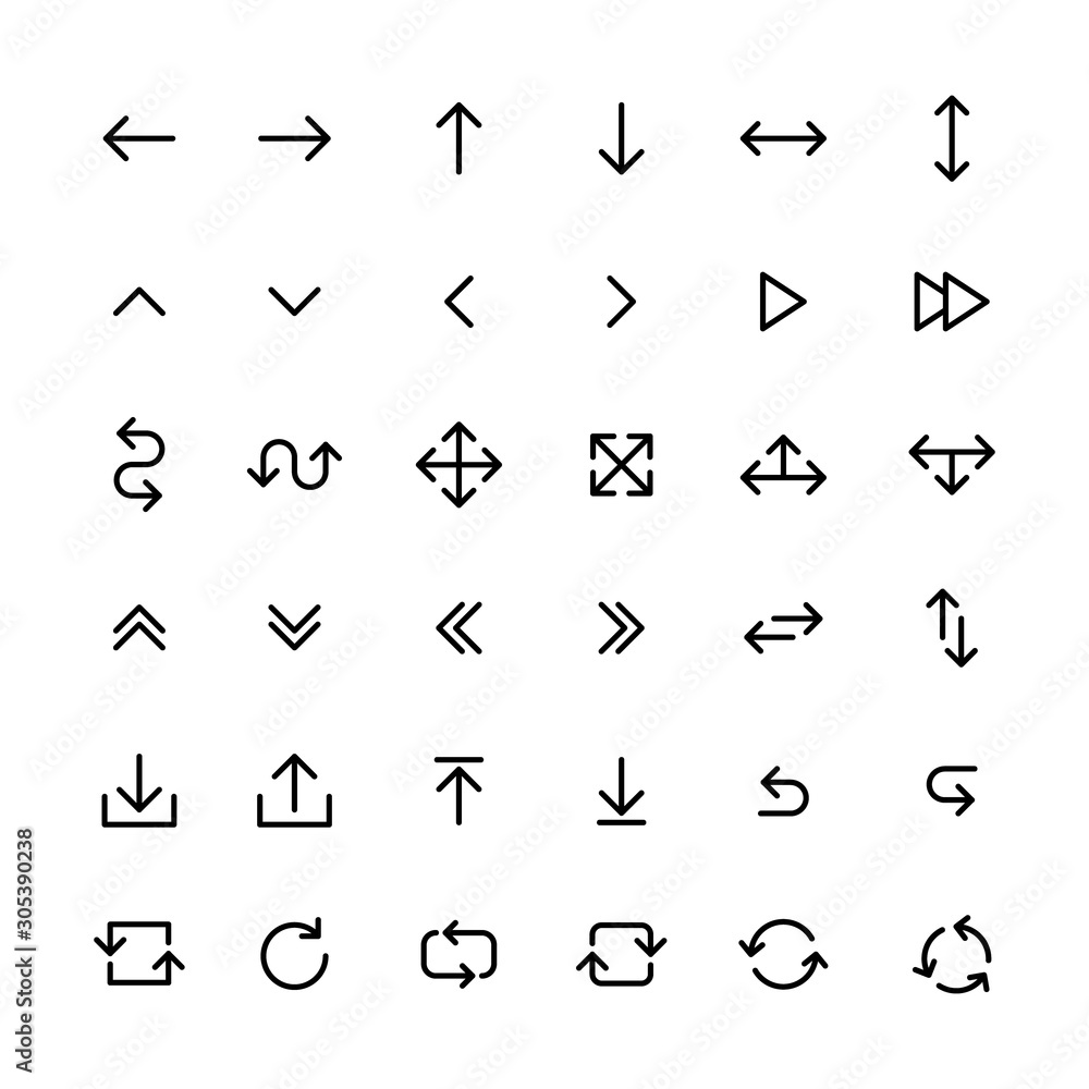 Poster arrows big black set icons in line style. arrow icon. arrow vector collection. arrow. cursor. modern