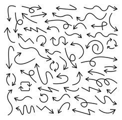 Arrows big black set icons. Arrow icon. Arrow vector collection. Arrow. Cursor. Doodle Drawing hand arrows. Vector illustration.