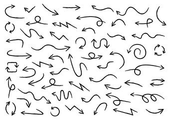 Arrows big black set icons. Arrow icon. Arrow vector collection. Arrow. Cursor. Doodle Drawing hand arrows. Vector illustration.