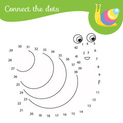Funny snail. Dot to dot by numbers activity for kids and toddlers. Children educational game