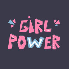Girl Power hand drawn lettering. Creative handwritten vector saying isolated on dark background. Sticker typography design. Motivational quote style