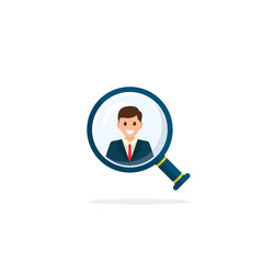 Search people recruit concept Vector illustration. Magnifying glass focused on a person. Search employee