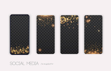 Stories Pack. Trendy editable template for social networks stories. Sparkle and glitter effects.