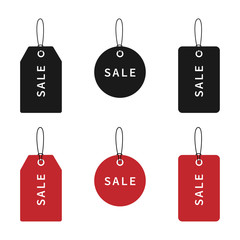Sale Price Tags collection. Price Tags or Labels in black and red color. Price Tags or Labels, isolated on white background in modern simple flat design. Vector