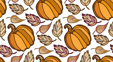 Cute autumn hand drawn doodle pattern background texture wallpaper fabric