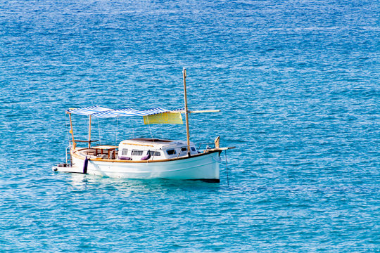Traditional Menorca boat called "llaut" or "menorquina", in Baleares Islads, Spain.
