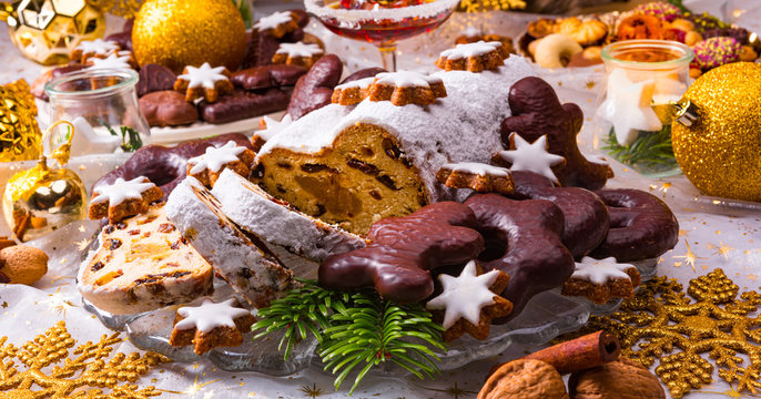 Christmas marzipan stollen with gingerbread