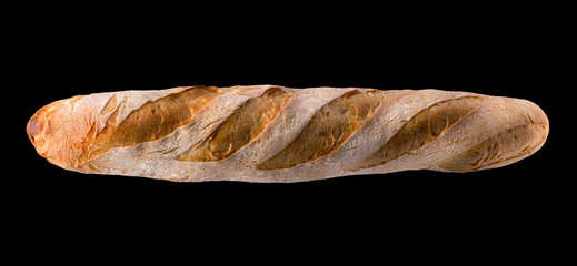 French baguette isolated on a black background with clipping path.