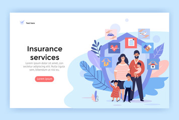 Family insurance services concept illustrations, perfect for web design, banner, mobile app, landing page, vector flat design