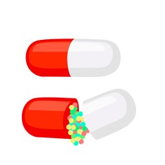 vector illustration, red-white pills on a white background, medicine