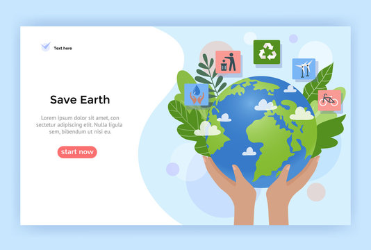 Save Earth concept illustration, Environment poster, vector flat design