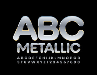 Vector Metallic Chic Alphabet Letters and Numbers. Stylish Silver Font.