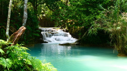 Small waterfalls within the Kuang Si Falls in Luang Prabang, Laos