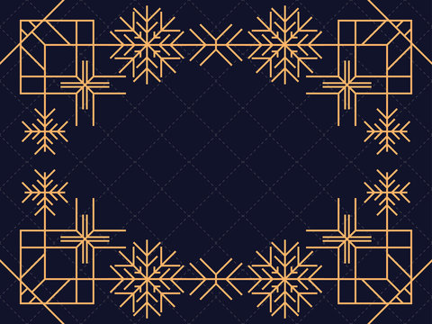Art deco frame with snowflakes. Vintage linear border.Style of the 1920s and 1930s. Vector illustration