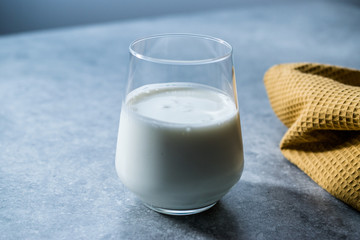 Organic Probiotic Milk Kefir Yogurt in Glass Cup Ready to Drink.