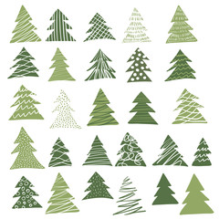 Pattern with hand drawn Christmas fir trees trees