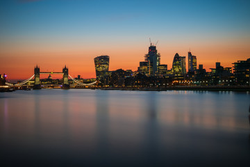Fototapeta na wymiar Long exposure, Tower bridge and London skyline