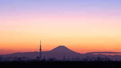 東京の夕景（スカイツリー・富士山）