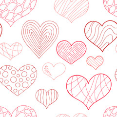 Fototapeta na wymiar Heart graphic doodle pink red color seamless pattern background illustration vector