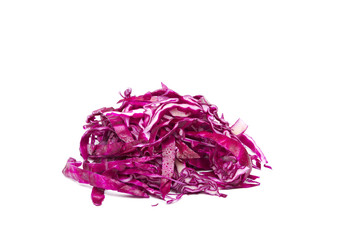 Sliced red cabbage with water drop on a white background.