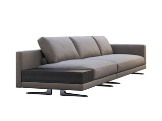 Modern brown fabric modular sofa with coffee table. 3d render