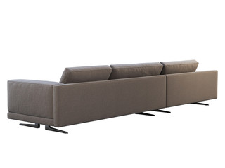 Modern brown fabric modular sofa with coffee table. 3d render