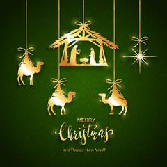 Christian Christmas elements on seamless green background