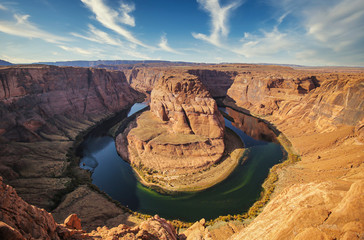 Aerial shot of the famous Horseshoe Bend and Colorado river, AZ