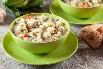 Vegetable soup with ingredients cauliflower
