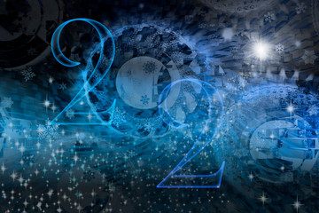 Happy New Year 2020! Abstract winter background with snowflakes and 2020 numbers.