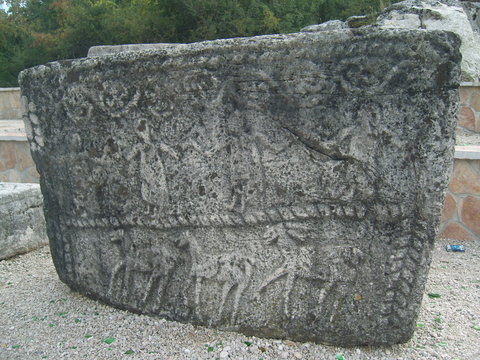 Medieval tombstone Stecak with hunt scene Niksic Montenegro